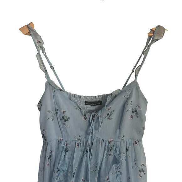 Abercrombie & Fitch Womens Dress, Blue Babydoll Mini Flowy Tiered Coquette Small - Picture 3 of 11